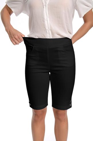 Jenna Rose Women's Regular/Petite/Plus Size Work Causal Crisscross-Hem Pull On Dress Career Shorts with Two Front Pockets in Kuwait