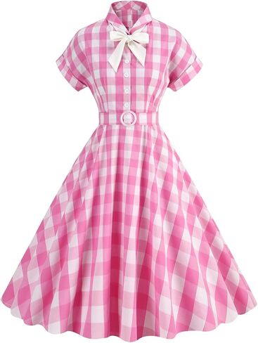 Women's Vintage Plaid Dress Spaghetti Strap Gingham A-line Swing Cocktail Party Dresses in Kuwait