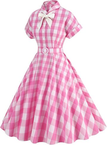 Women's Vintage Plaid Dress Spaghetti Strap Gingham A-line Swing Cocktail Party Dresses in Kuwait