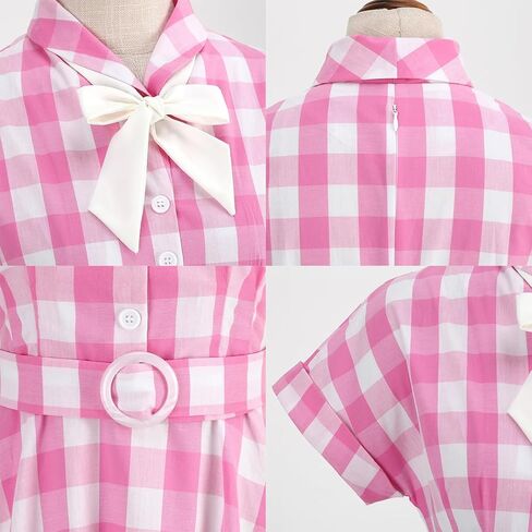 Women's Vintage Plaid Dress Spaghetti Strap Gingham A-line Swing Cocktail Party Dresses in Kuwait