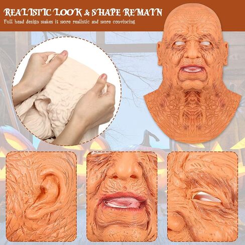 Aoriher Old Man Mask Halloween Old Human Face Mask Realistic Latex Human Full Head Mask Latex Human Wrinkle Face Mask for Adult Halloween Costume Party Decorations in Saudi Arabia