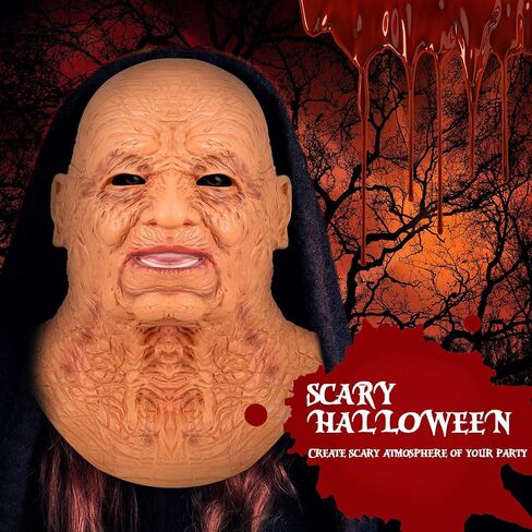 Aoriher Old Man Mask Halloween Old Human Face Mask Realistic Latex Human Full Head Mask Latex Human Wrinkle Face Mask for Adult Halloween Costume Party Decorations in Saudi Arabia