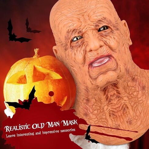 Aoriher Old Man Mask Halloween Old Human Face Mask Realistic Latex Human Full Head Mask Latex Human Wrinkle Face Mask for Adult Halloween Costume Party Decorations in Saudi Arabia