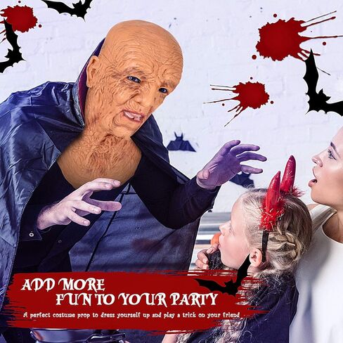 Aoriher Old Man Mask Halloween Old Human Face Mask Realistic Latex Human Full Head Mask Latex Human Wrinkle Face Mask for Adult Halloween Costume Party Decorations in Saudi Arabia