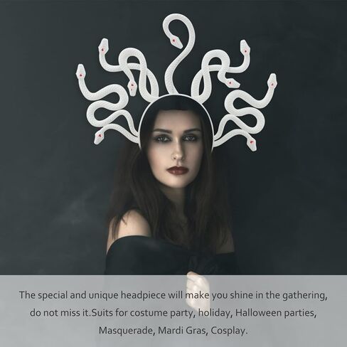 غطاء للرأس من Beaupkitty Medusa على شكل ثعبان، غطاء رأس هالوين ميدوسا زي تنكري تنكري للنساء الرجال الأبيض in Saudi Arabia