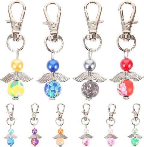 Generic 30pcs Angel Charm Keychain Pearl Angel Wings Thank You Gift Key Circle Baby Shower Welcoming Gifts with Tags Bags for Bag Pouch Purse Key Holders, 5.5x2cm (09F0320IL6) in Saudi Arabia