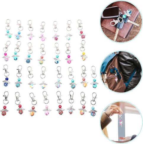 Generic 30pcs Angel Charm Keychain Pearl Angel Wings Thank You Gift Key Circle Baby Shower Welcoming Gifts with Tags Bags for Bag Pouch Purse Key Holders, 5.5x2cm (09F0320IL6) in Saudi Arabia