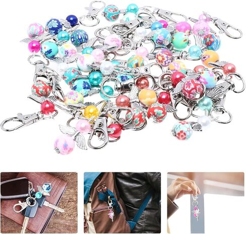 Generic 30pcs Angel Charm Keychain Pearl Angel Wings Thank You Gift Key Circle Baby Shower Welcoming Gifts with Tags Bags for Bag Pouch Purse Key Holders, 5.5x2cm (09F0320IL6) in Saudi Arabia