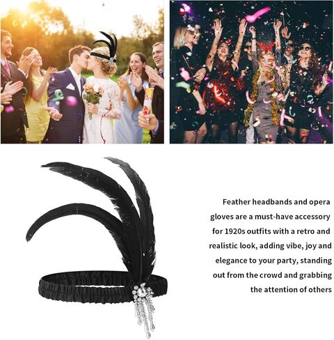 WLLHYF 1920s Headbands for Women Silver Tassel Black Feather Hairband Rhinestone Flapper Headpiece 20s Vintage Hair Valentines Accessory for Girls Costume Party in Saudi Arabia