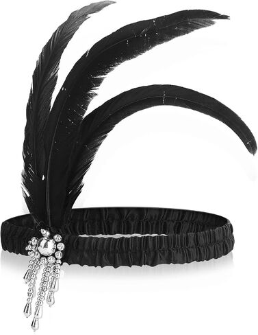 WLLHYF 1920s Headbands for Women Silver Tassel Black Feather Hairband Rhinestone Flapper Headpiece 20s Vintage Hair Valentines Accessory for Girls Costume Party in Saudi Arabia