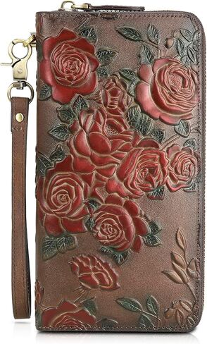 Women’s RFID Blocking Wallet Leather Large Capacity Credit Card Phone Clutch With Detachable Hand Strap Brown in Saudi Arabia