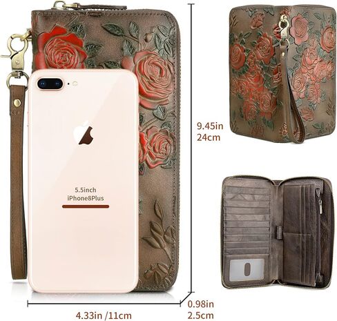 Women’s RFID Blocking Wallet Leather Large Capacity Credit Card Phone Clutch With Detachable Hand Strap Brown in Saudi Arabia