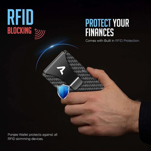 محفظة نحيفة حاملة للبطاقات مع مشبك للنقود - حجب RFID - قابلة للتوسيع لاستيعاب 12 بطاقة - مثالية لأي مناسبة (ألياف الكربون الأسود) in Kuwait