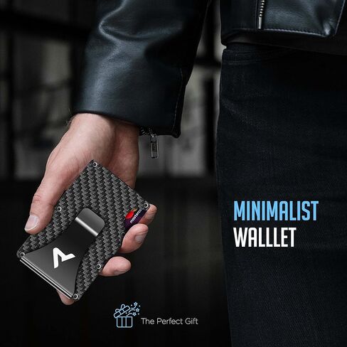 محفظة نحيفة حاملة للبطاقات مع مشبك للنقود - حجب RFID - قابلة للتوسيع لاستيعاب 12 بطاقة - مثالية لأي مناسبة (ألياف الكربون الأسود) in Kuwait
