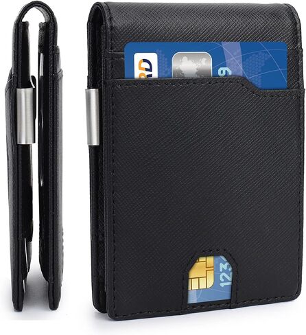 fannos Mens Wallet with Airtag Slot and Money Clip 11 cards Compatible, Slim Bifold Leather Credit Card Holder Rfid Blocking Minimalist Wallet(Black) in Saudi Arabia