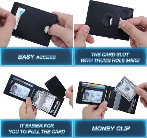 fannos Mens Wallet with Airtag Slot and Money Clip 11 cards Compatible, Slim Bifold Leather Credit Card Holder Rfid Blocking Minimalist Wallet(Black) in Saudi Arabia