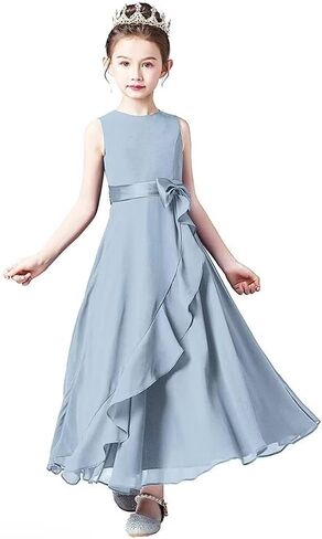 Little Juniors Girl Long Bridesmaid Dress Wedding Flower Girls Formal Pageant Party Dresses Chiffon Sleeveless in Saudi Arabia