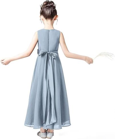 Little Juniors Girl Long Bridesmaid Dress Wedding Flower Girls Formal Pageant Party Dresses Chiffon Sleeveless in Saudi Arabia