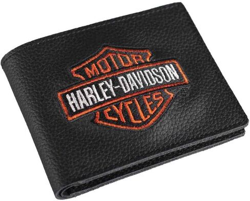 محفظة Harley-Davidson للرجال مطرزة بشريط ودرع بيلفو، XML4336-ORGBLK, أسود, 4.25" x 3.5" in Saudi Arabia