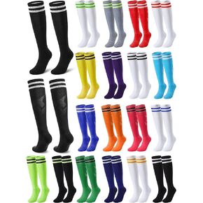 18 Pairs Soccer Socks Colorful Knee High Tube Socks Stretchy Football Athletic Baseball Socks with Double Stripes for Men Women Teens Team