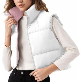 Unidear Womens Cropped Puffer Vests Lightweight Reversible Sleeveless Jackets Zip Up Padded Gilet Winter Y2k Puffy Crop Tops