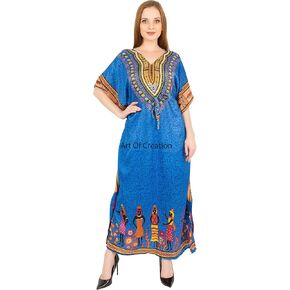 Art of Creation Women's Casual Polyster Long Kaftan Dress Maxi Caftan Dress Gown Top Night Dress (Free Size Adjustable) in Kuwait