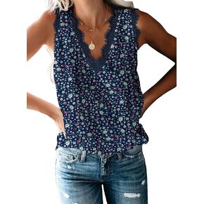 VIISHOW النساء السيدات مثير الخامس الرقبة الدانتيل تقليم تانك القمم متأنق بروتيل عادية فضفاض أكمام بلوزة شيفون قمصان in Kuwait