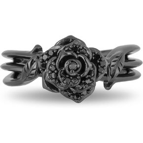 Jewelili Enchanted Disney Fine Jewelry Sterling Silver with Black Rhodium 1/5 Cttw Treated Black Round Diamonds Maleficent Rose Ring in Kuwait