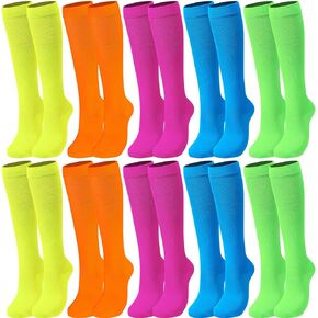 Bunnycool 10 Pairs Neon over the Calf Socks Long Tube Socks Sports Training Socks Athletic Socks Unisex Neon Socks Bulk for Women Men Knee High Socks, 5 Colors in Kuwait