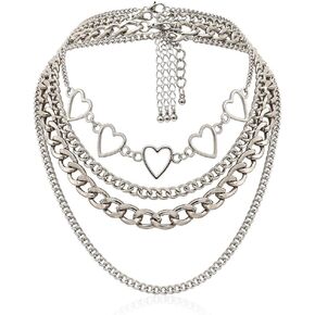 MGGFBLEY Egirl Jewelry Egirl Lock Chain Necklace Statement Lock Key Pendant Necklace Silver Set Eboy Long Multilayer Chains Punk Choker in Kuwait