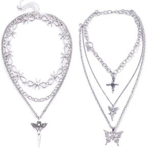 Z-Jeris 10 Pcs Grunge Necklace Set Goth Cross Fairy Thorns Gothic Butterfly Angel Wing Love Heart Feather Chain Choker Necklace for Women Teen Girl in Kuwait