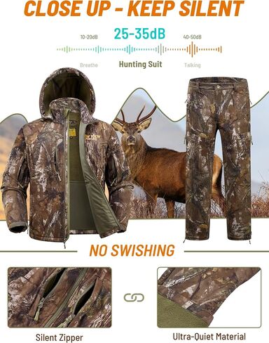 NEW VIEW Silent Camo Hunting Clothes for Men, Fleece-Lined Hunting Jacket and Pants, Warm and Water Resistant in Saudi Arabia