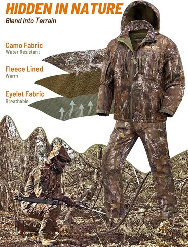 NEW VIEW Silent Camo Hunting Clothes for Men, Fleece-Lined Hunting Jacket and Pants, Warm and Water Resistant in Saudi Arabia