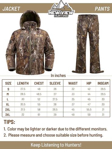 NEW VIEW Silent Camo Hunting Clothes for Men, Fleece-Lined Hunting Jacket and Pants, Warm and Water Resistant in Saudi Arabia