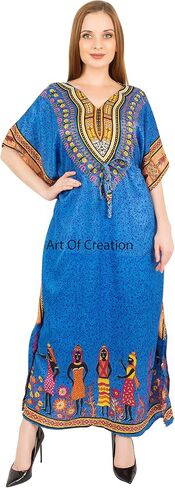 Art of Creation Women's Casual Polyster Long Kaftan Dress Maxi Caftan Dress Gown Top Night Dress (Free Size Adjustable) in Kuwait