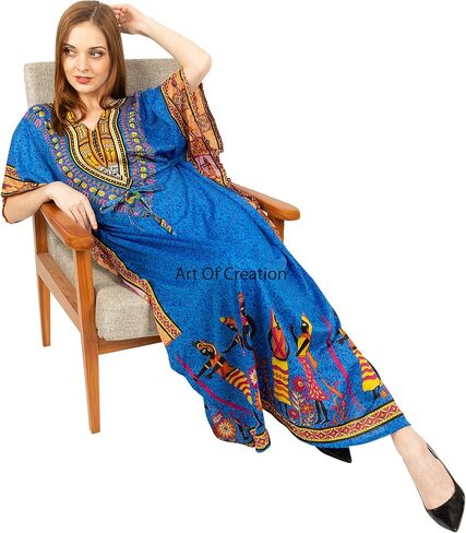 Art of Creation Women's Casual Polyster Long Kaftan Dress Maxi Caftan Dress Gown Top Night Dress (Free Size Adjustable) in Kuwait