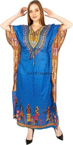 Art of Creation Women's Casual Polyster Long Kaftan Dress Maxi Caftan Dress Gown Top Night Dress (Free Size Adjustable) in Kuwait