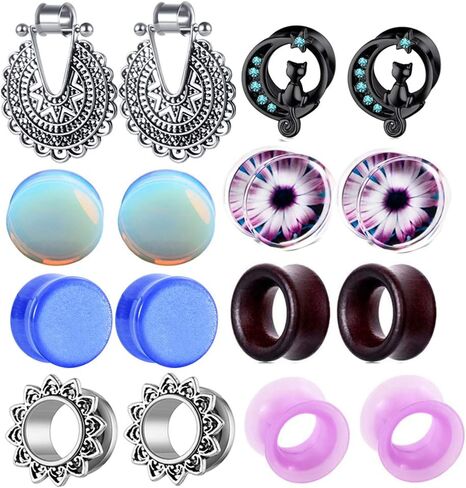 8 أزواج من الفولاذ البحري المرأة استرخى المقاييس الأذن أنفاق المقابس سيليكون أوبال حجر الفيروز أقراط خشبية مقاييس القط الأسود 2G-5/8 in Kuwait