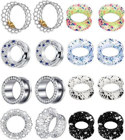 8 أزواج من الفولاذ البحري المرأة استرخى المقاييس الأذن أنفاق المقابس سيليكون أوبال حجر الفيروز أقراط خشبية مقاييس القط الأسود 2G-5/8 in Kuwait