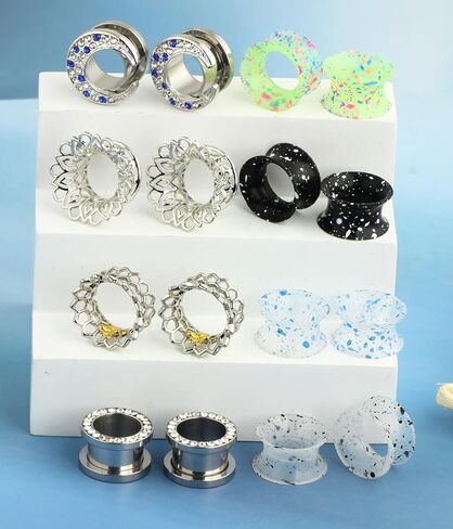 8 أزواج من الفولاذ البحري المرأة استرخى المقاييس الأذن أنفاق المقابس سيليكون أوبال حجر الفيروز أقراط خشبية مقاييس القط الأسود 2G-5/8 in Kuwait