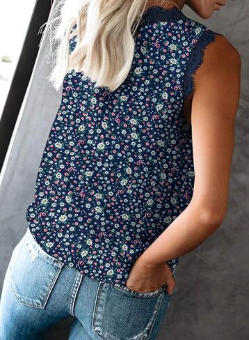 VIISHOW Women Ladies Sexy V Neck Lace Trim Tank Tops Dressy Camisole Casual Loose Sleeveless Chiffon Blouse Shirts in Kuwait