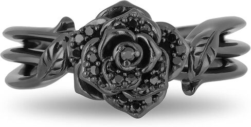Jewelili Enchanted Disney Fine Jewelry Sterling Silver with Black Rhodium 1/5 Cttw Treated Black Round Diamonds Maleficent Rose Ring in Saudi Arabia