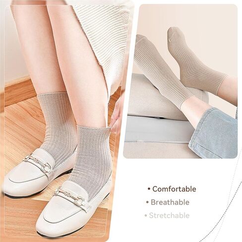 IRAMY Women's Neutral Cotton Crew Socks - Cute and Casual Athletic Style for Granola Aesthetic Enthusiasts in Kuwait