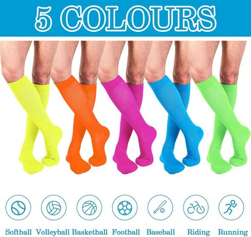 Bunnycool 10 Pairs Neon over the Calf Socks Long Tube Socks Sports Training Socks Athletic Socks Unisex Neon Socks Bulk for Women Men Knee High Socks, 5 Colors in Saudi Arabia