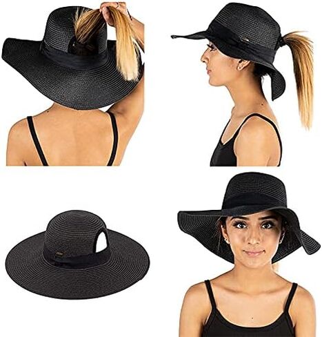 Funky Junque Women’s Ponytail Messy Bun UPF 50 Embroidered Adjustable Beach Sun Hat in Saudi Arabia