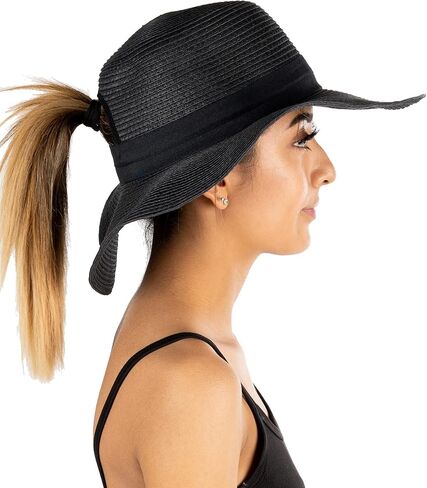 Funky Junque Women’s Ponytail Messy Bun UPF 50 Embroidered Adjustable Beach Sun Hat in Saudi Arabia