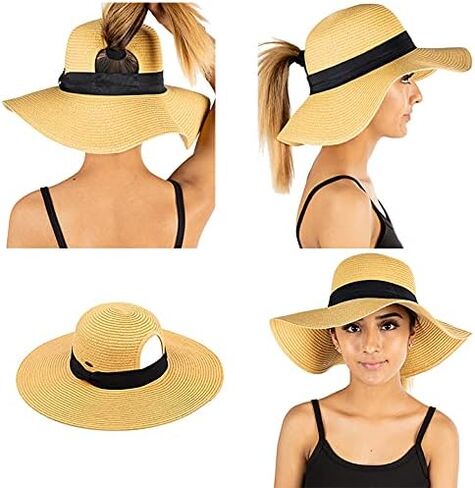 Funky Junque Women’s Ponytail Messy Bun UPF 50 Embroidered Adjustable Beach Sun Hat in Saudi Arabia