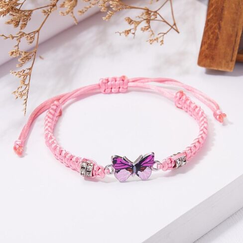 COLORFUL BLING Butterfly Charm Bracelets Adjustable Hand Woven String Bracelets BFF Gift for Teens Girls in Saudi Arabia