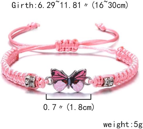 COLORFUL BLING Butterfly Charm Bracelets Adjustable Hand Woven String Bracelets BFF Gift for Teens Girls in Saudi Arabia