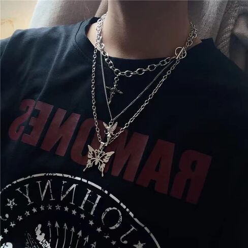 Z-Jeris 10 Pcs Grunge Necklace Set Goth Cross Fairy Thorns Gothic Butterfly Angel Wing Love Heart Feather Chain Choker Necklace for Women Teen Girl in Kuwait